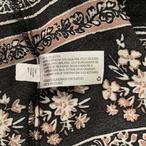 Xhilaration Black Floral Boho Dress Long Bell Sleeves Keyhole Pockets L - Picture 13 of 15